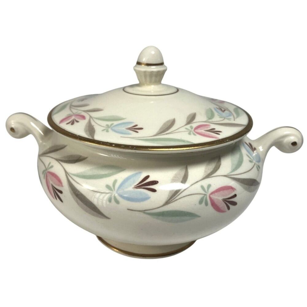 VTG Sugar Bowl Nantucket Homer Laughlin Eggshell Nautilus Floral Pastel Design